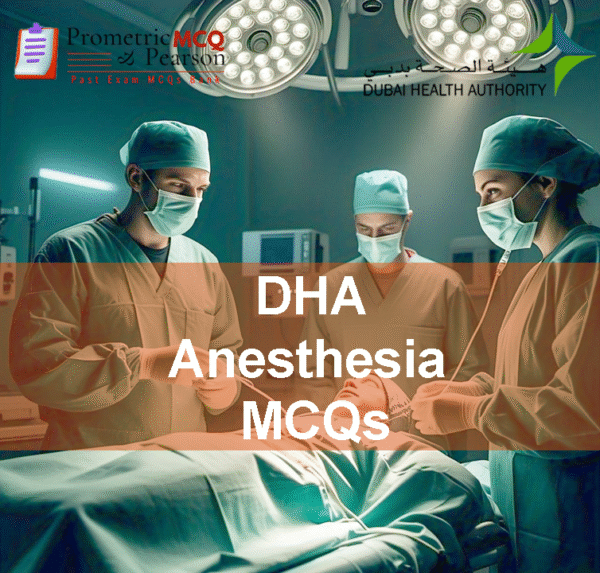 A team of Anesthesia specialists examining a patient during operation and advertising DHA Anesthesia Prometric Licensing Exam MCQs