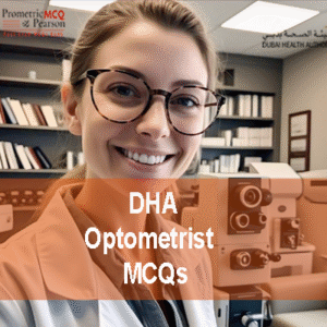 An Optometrist in clinic advertising DHA Optometrist Prometric Licensing Exam MCQs
