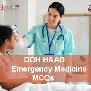 An Emergency Medicine Specialist Doctor Examining A Child In Clinic & Advertising DOH HAAD Emergency Medicine Pearson Licensing Exam MCQs