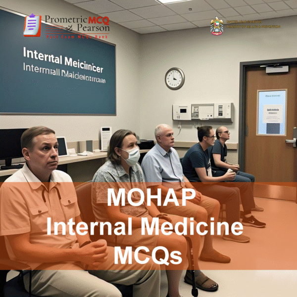 A team of Internal Medicine specialist doctors in clinic advertising MOHAP Internal Medicine Prometric Licensing Exam MCQs