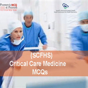 A team of medical professionals in emergency room with a patient advertising SCFHS Critical Care Medicine MCQs