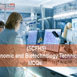 A medical professional in lab adverting SCFHS Genomic and Biotechnology Technician MCQs