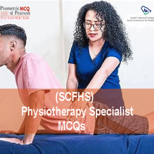 A Physiotherapist Examining a patient in clinic and advertising SCFHS Physiotherapy Specialist MCQs