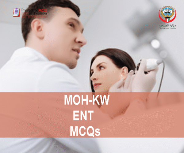 An ENT Specialist Doctor Examining a female patient in clinic and advertising MOH-KW ENT Prometric Licensing Exam MCQs