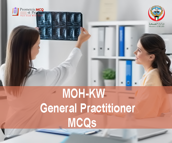 A General Practitioner Doctor examining a patient's x-ray in clinic and advertising MOH-KW General Practitioner Prometric Licensing Exam MCQs