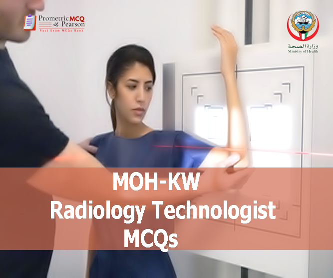 A Radiology Technologist Examining a patient in x-ray room and advertising MOH-KW Radiology Technologist MCQs
