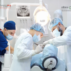 A team of doctors examining a patient in clinic and advertising NHRA Anesthesia MCQs