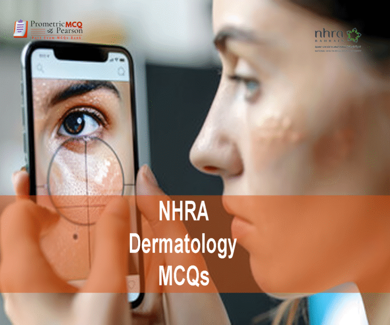 A patient viewing her face and advertising NHRA Dermatology MCQs