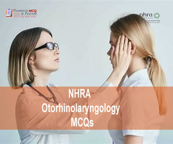 A specialist Otorhinolaryngologist doctor examining a baby patient in clinic and advertising NHRA Otorhinolaryngology MCQs