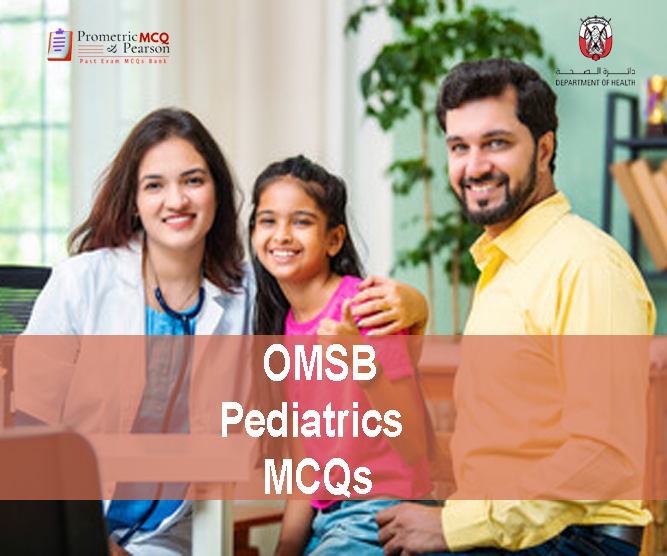 A specialist Pediatric with a baby girl & her father advertising OMSB Pediatrics Pearson Licensing Exam MCQs