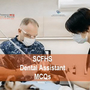 A Dental Assistant examining a patient in dental clinic with a specialist dental surgeon advertising SCFHS Dental Assistant MCQs