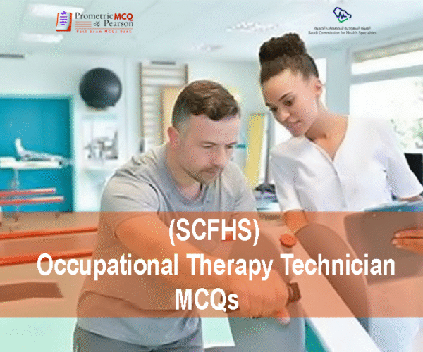 A medical professional with a patient in clinic advertising SCFHS Occupational Therapy Technician MCQs