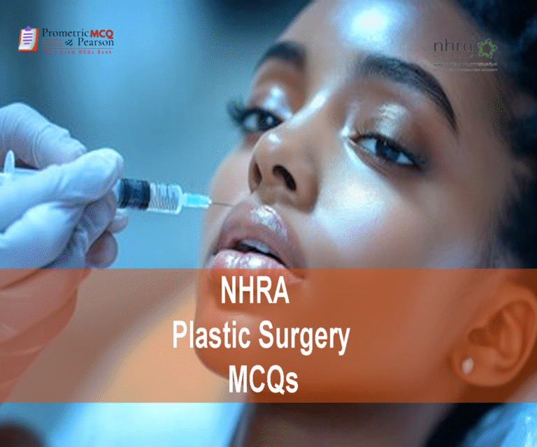 A medical professional examining a patient in clinic and advertising NHRA Plastic Surgery MCQs
